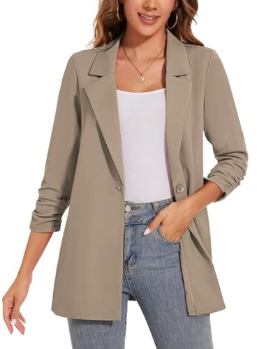 LADI TREND Women Lapel Suit Jacket Casual Long Sleeve Blazer Office Work (Light Camel XL)