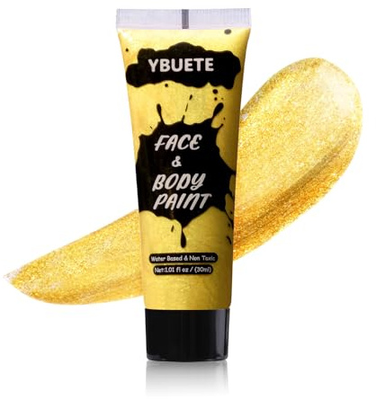 YBUETE Golden Face Body Paint, Professional Paint for Halloween Cosplay Costume Party, Full-coverage Multi-Color Cream Makeup Blendable Body Painting for Adults Halloween Cosplay SFX Makeup Paint
