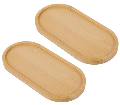Bambus Tablett Ovale, 2 Stück Badezimmer Tablett Holzs, 17.5× 8.8 × 1 cm, Ovales Holz-Tablett, Kosmetik-Tablett Organizer, Bambustablett Für Teeservice Geschirr Kosmetik