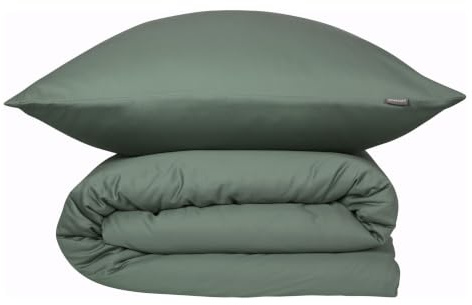 Schiesser Bettwäscheset Ella | Baumwollsatin | 2-teilig | Unifarben | 100% Baumwolle | Seidig glatt | YKK-Reißverschluss | Oeko-TEX® Made IN Green | 155x220 cm + 80x80 cm | Dunkelgrün
