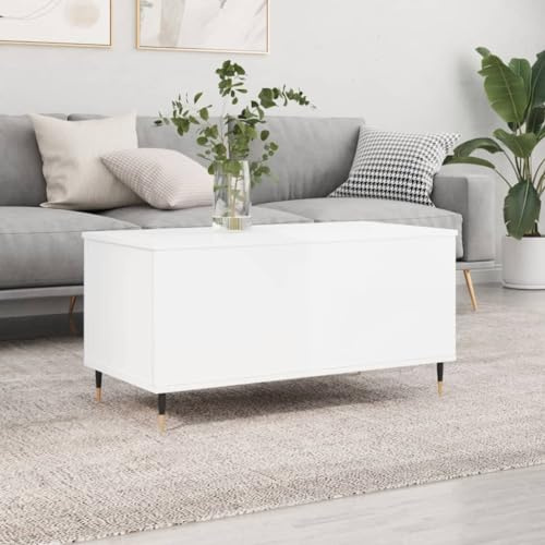 LLEZKBR Tables-Accent Tables-Coffee Tables-Coffee Table High Gloss White 90x44.5x45cm Engineered Wood