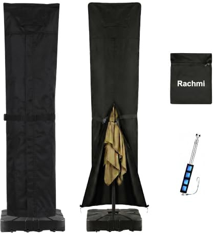Rachmi Housse de parasol déporté pour parasol de patio de 2,7 à 4,9 m, de haute qualité, résistante à l'eau, aux UV et à la décoloration, convient pour parasol de jardin rond/carré avec fermeture