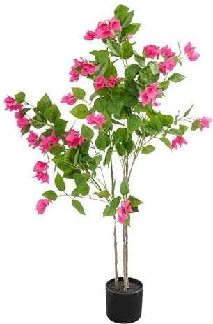 Kunstpflanze mit Blüten, Künstliche Pflanzen im Topf, Künstlicher Bougainvillea-Baum, 120cm Höhen, Kunstblumen für Wohn-, Arbeitszimmer, Büros, Balkonen