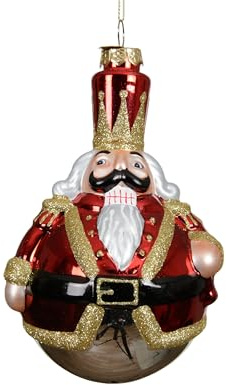Kaemingk Christbaumschmuck Glas 15cm - Nussknacker Figur zum Aufhängen - Weihnachtsbaum Anhänger für Weihnachten - Christbaumanhänger & Weihnachtsbaumschmuck - Husar Soldat Rot Gold