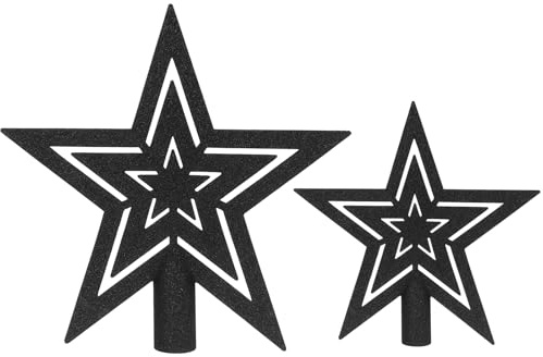 Xyxu Black Star Christmas Tree Topper, 2pcs Glitter Christmas Tree Star Topper for Black Traditional Christmas Decorations, 15cm & 10cm Sparkly Xmas Tree Topper Stars for Xmas Tree Decoration