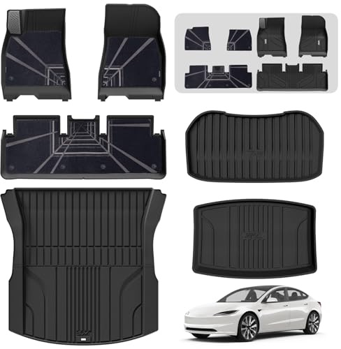 3W 6 STK. Fußmatten & Kofferraumwannen für Tesla Model 3 Highland 2024-2026 | Fussmatten mit Metallpedal, Inkl. Autoteppiche, TPE Thorex™ Allwetter, 3D Maßgeschneiderte Passform, Hundefreundlich