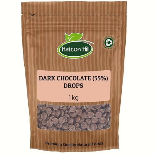 55% Dark Chocolate Drops 1kg by Hatton Hill for Baking, Desserts, Cookies, Cakes, Muffins, Cupcakes & Decorating