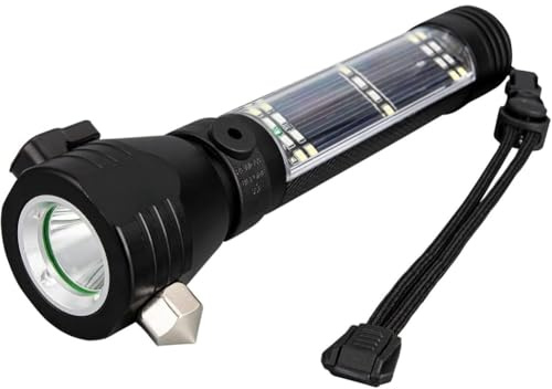 EBILUN LED Torch Battery Powered,USB Rechargeable Solar Powered Hand Flashlight with Glass Breaker,Seatbelt Cutter for Camping Outdoor Car Home Emergency (1 Pack)