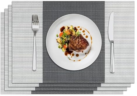 Privalace 4er Set PVC Platzsets Grau Vinyl Gewebte Rechteckige 45x30cm | Tischsets Abwaschbar Platzdeckchen Abwischbar Rutschfest Abriebfeste Hitzebeständig für Häuser Küche Esstisch Feier