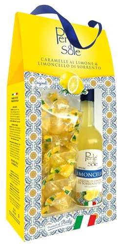 Perle di Sole – Gift Pack Caramelle al Limone e Limoncello di Sorrento IGP | Caramelle da 170 g + Limoncello 10 cl – Idea Regalo Originale Made in Italy, Dolcezza & Tradizione Mediterranea