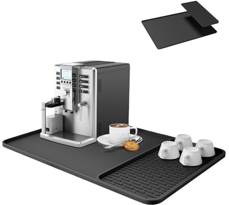 Kaffeematte, Kaffeemaschine Unterlage & Abtropfmatte 60 x 40 cm, Hitzebeständige Rutschfeste Wasserdicht, Schnelltrocknend Trockenmatte aus Silikon, Coffee Mat für Geschirr Küche, Schwarz