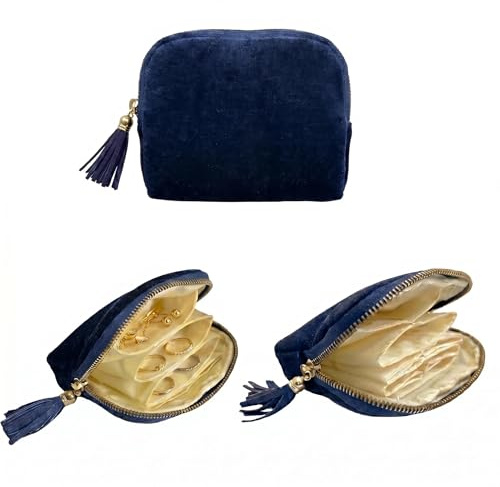 TXTIGER Samt Schmuckkästchen, 5-lagiges Reise Schmuckkästchen für Damen, Tragbarer Schmuckaufbewahrung für Ohrringe, Armbänder, Ringe, Halsketten, Schmucktasche für Reisen und Alltag (Saphirblau)