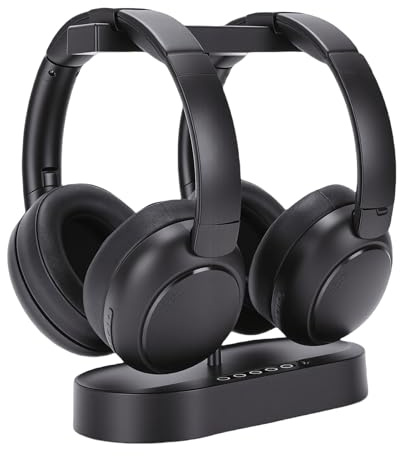 Yanmis Doppie Cuffie Wireless per Guardare la TV, Cuffie TV Stereo HiFi V5.4 con Base di Ricarica del Trasmettitore per Anziani, Voce Chiara e Bassa Latenza