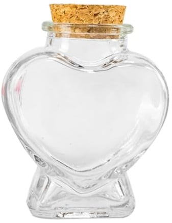 BEAHING Mini-Glasflasche, herzförmige Wunschflasche, transparente Vorratsdosen, Behälter mit Kork, herzförmiges Glas