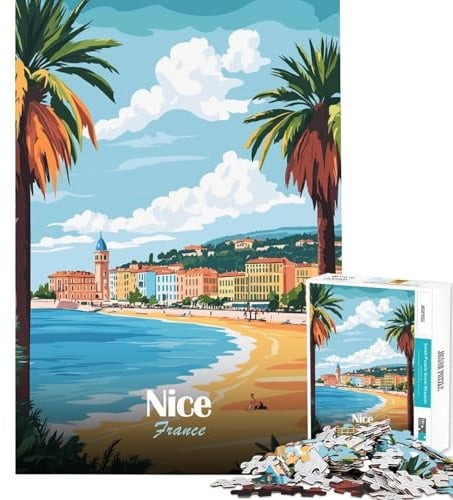 1000-teiliges Puzzle für Teenager Reisemotiv Nizza Frankreich Lernspielzeug Entspannungsspiel Familienaktivität Geschenk für Frauen und Männer (Größe 38x26cm)