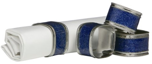 Premier Housewares Square Glitter Napkin Rings, Set of 4, Sapphire Blue