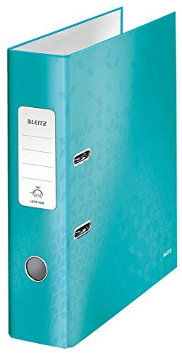 Leitz Qualitäts-Ordner 180°, 10er Pack, A4, 8 cm Rückenbreite, laminierte Graupappe, Eisblau, WOW Serie, Design kann variieren, 10050051