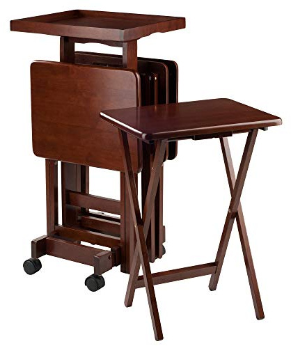 Winsome Isabelle Snacktisch-Set mit mobilem Ständer, für Wohnzimmer, Terrasse, 91,4 cm, Walnuss, 4 Stück
