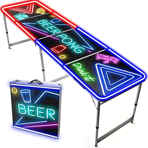 Beer Pong Offizieller Tisch mit LEDs - Zusammenklappbarer, transportabler Tisch mit kratzfester, wasserdichter Beschichtung - Zugelassen Turniere - Trinkspiel - Original Cup®