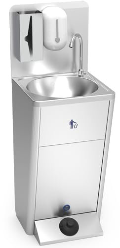Express Water Silver Plus, Lavandino Lavabo Lavello, Portatile Autonomo Trasportabile, con Serbatoio d'Acqua, in Acciaio Inox, con Comando a Pedale, Certificato per ASL, Completo di Accessori
