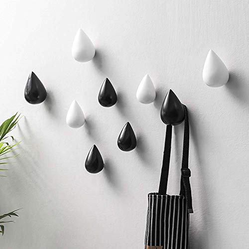 Homieco Confezione da 2 Ganci Appendiabiti a Goccia d'Acqua Creativo Appendiabiti a Parete Decorazione Moderna per Parete Decorativa (Nero, 9,3 x 5,8 cm)