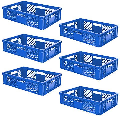 BRB 6x Eurobehälter/Stapelkorb durchbrochen, PE-HD, Industriequalität, lebensmittelecht, LxBxH 600x400x150 mm, blau