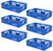 BRB 6x Eurobehälter/Stapelkorb durchbrochen, PE-HD, Industriequalität, lebensmittelecht, LxBxH 600x400x150 mm, blau