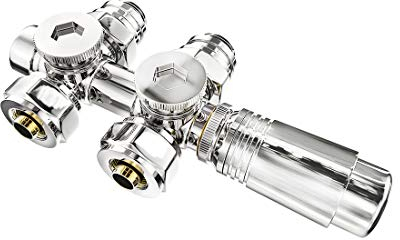 S'AFIELINA Set Multiblock para Radiadores y Radiadores de Baño - Conexión con Válvula Termostática, Válvula de Cierre y Accesorios de Calefacción, Cromo (16 MM 1 Pieza)