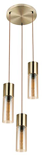 GLOBO Decken Strahler Messing Pendel Lampe Zylinder Ess Zimmer Beleuchtung Glas-amber Hänge Leuchte 21000-3HM