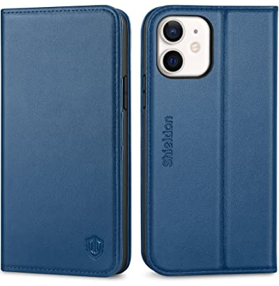 SHIELDON Hülle für iPhone 12 Pro, iPhone 12 Handyhülle [Echtleder] [Schützt vor Stoß] [Stand] [Kartenfach], Magnetische Handytasche Klapphülle Kompatibel für iPhone 12/12 Pro (6,1) 2020 Königsblau
