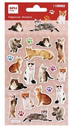APLI Kids 18562 Realistische Katzenaufkleber, 1 Blatt mit 20 Aufklebern, ideal für Scrapbooking, Dekoration oder DIY
