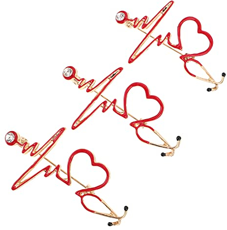 SOIMISS Elektrokardiogramm Stethoskop Brosche Pins Arzt Revers Pin Ärzte Schmuck Dekorative Brosche Kostüm Zubehör Rot 3PCS