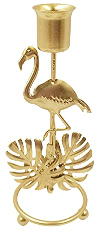 Uonlytech Tropical Flamingo Vintage Tee Licht Kerzenhalter Metall Monstera Palm Blätter Leuchter Nordic Kerze Stehen für Hawaiian Luau Party Dekoration