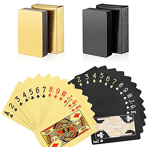 Zayvor Goldfolie & Schwarze Wasserdichte Pokerkarten - Premium Spielkarten, Zauberkarten, Wasserfeste Diamant Plastik Texas Holdem Poker Cards