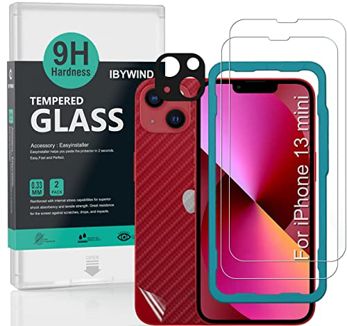 Ibywind Schutzfolie kompatibel mit iPhone 13 Mini(5.4),mit Kamera Schutzfolie(Metall Material),Carbon Fiber Skin für die Rückseite, Inklusive Easy Install Kit (Zentrierrahmen)