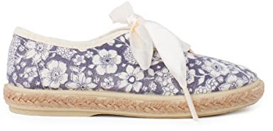 Pisamonas Blucher Flores y Yute Cordones Raso Talla 25 en Color Azul Marino