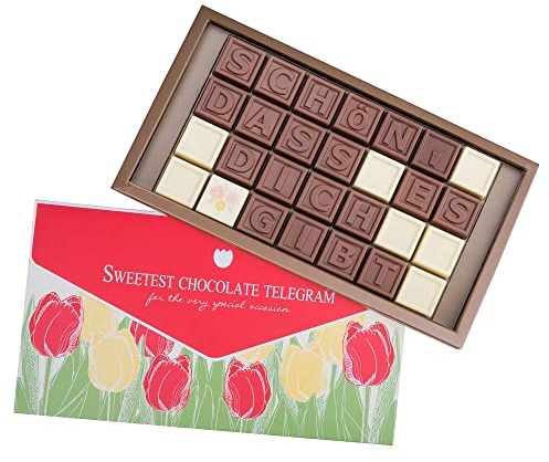 Schön, dass es dich gibt - Nachricht aus Schokolade | Geschenk | Geburtstag | Valentinstag | Muttertag | Vatertag | Mutter | Vater | Mann | Frau | Kind | Junge | Mädchen | Kompliment | ChocoTelegram