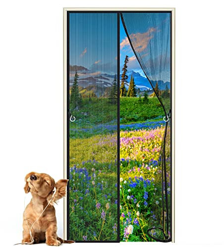 Zanzariera Porta Finestra Magnetica, 195 x 270 cm Zanzariere su Misura Chiudi Automaticamente con Zanzariera a calamita per Porte d'IngressoPorte Cortili Nero