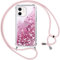 Vauki handyband für iPhone 12 Mini Hülle mit Band,Silikon Durchsichtig Transparent Flüssig Glitzer mit Kette Kordel Bumper Treibsand Necklace TPU Schutzhülle Case für iPhone 12 Mini,Rosa