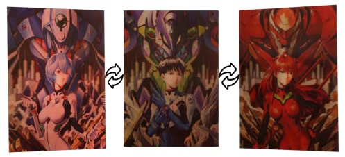 KARMA-X Großes 30x40CM Neon-Genisis-Evangelion 3D-Poster mit dreifachem Übergang | Anime Manga Poster Wandbild Hologramm Lentikular | Wanddeko Geschenk | Shinji & Rei & Asuka