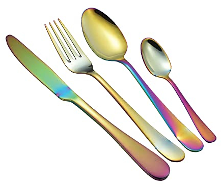 1Above 16 Pieces Cutlery Set for 4 People, Stainless Steel Flatware Set with Spoon, Knives and Fork. Dishwasher Safe, Easy Clean, Mirror Polished (Rainbow)