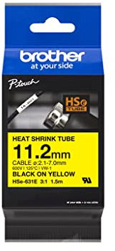 Brother Original Pro Tape HSe-631E Schrumpfschlauch – schwarz auf gelb