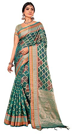 SAREE 8225 - Ropa de fiesta de organza para mujer, Verde botella, Saree