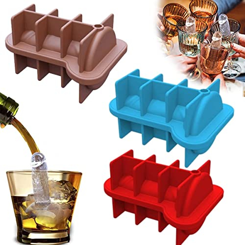 Moule à glaçons fantaisie en silicone pour adulte - Pour refroidir le whisky, les cocktails, les glaçons amusants (marron + bleu + rouge)