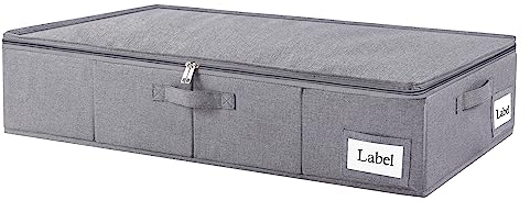 Yawinhe Faltbarer Unterbett-Aufbewahrungskorb mit Deckel, Aufbewahrungstasche Unterbettkommode mit Langlebige Reißverschluss und Griffen, für Kleidung, Schuhe,1-Pack, 60x30x15cm, Grau