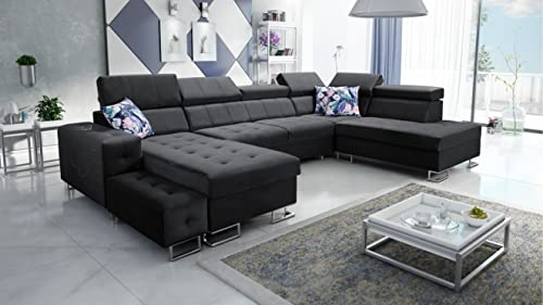 All4All Ecksofa Hugo VI 362x223cm - Schlaffunktion - Bettkasten - U-Form - Couch - Eckcouch - Schlafsofa - Sofaeck - Bett - Wohnlandschaft - Magic Velvet 2219 Seite Links 26