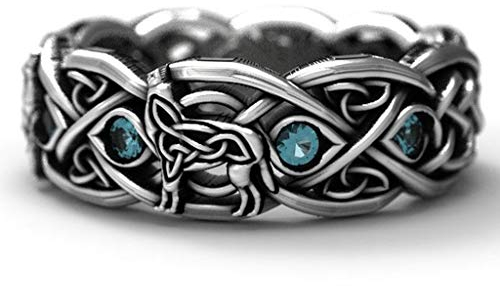 Keltischer Wolf Topaz Ring Wolf Totem plattiert S925 Thai Silber gefärbt Schwarzer Ring Männer und Frauen Persönlichkeit Schmuck