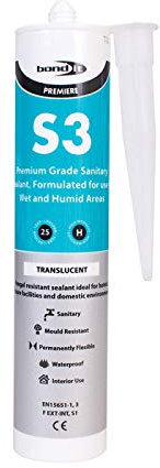 Bond-it 310ml S3 Grade Sanitary Silicone Sealant High Performance Bathroom Bath Kitchen Sink Shower Anti Mould Window Fungal Resistant Premium EU3 (Transluscent, 1)
