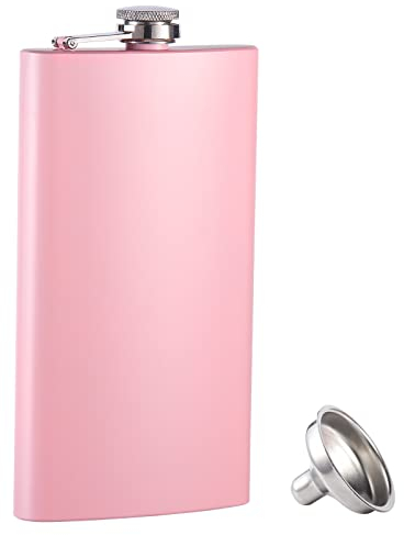 GENNISSY 10oz Hip Flask for Liquor - 304 Stainless Steel Pink, Leakproof with Funnel & Never Lose Cap, Gift for Women(Wedding, Birthday, Camping)