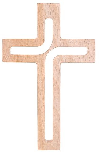 Drewniane Krzyże Hängendes Kreuz aus Buchenholz Modern Wandkreuz Kruzifix Glatte Oberfläche Hängend Holzkreuz (Naturholz, 30x18x1,8cm)